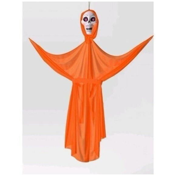 Hyde & EEK! Skeleton Ghoul & Skull Halloween Prop Decoration 5'5 Neon Orange NEW - Picture 2 of 6